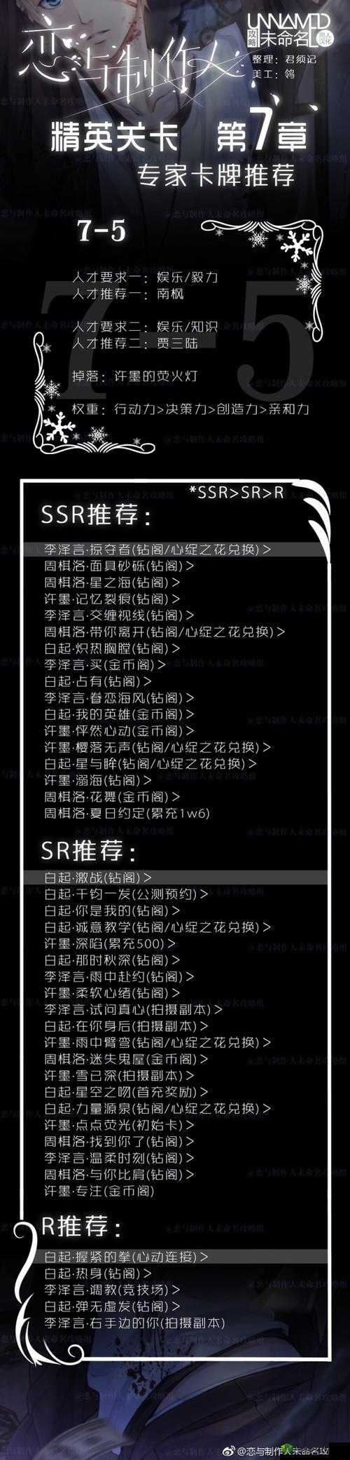 恋与制作人第7章怎么过 三星通关攻略